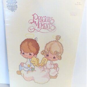 1980 Gloria & Pat PRECIOUS MOMENTS Boy Girl ANGELS Count Stitch Plastic Canvas